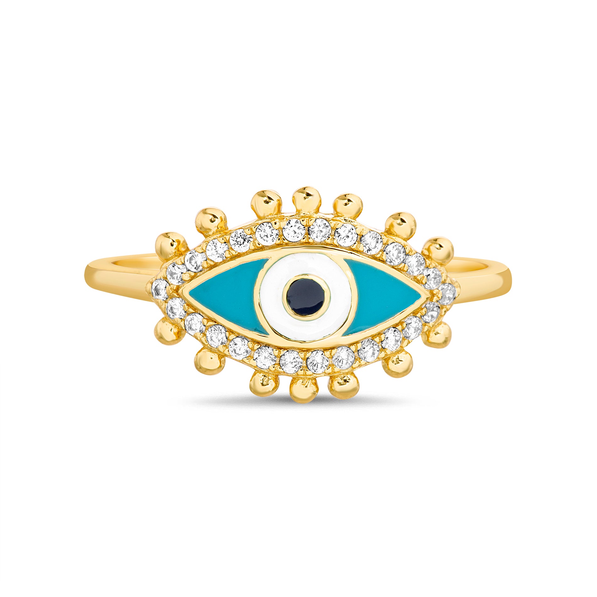 Gold Turquoise Enamel Evil Eye Ring